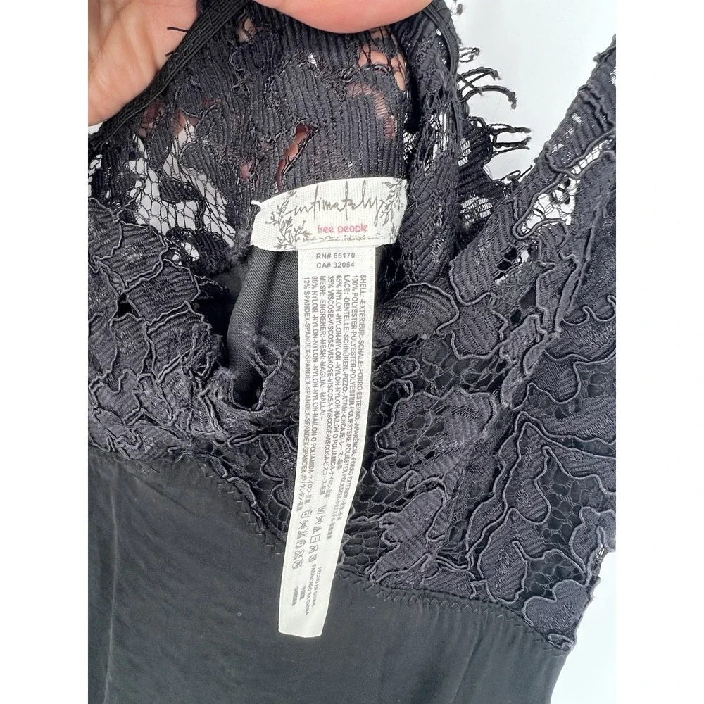 Free People Intimately sz SP Black‎ Lace Trim Dot Mesh Teddy Bodysuit